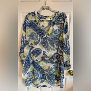 Chicos Sheer Blue V-Neck Tunic Top/Cover-up. Sheer. Size 3/16. EUC